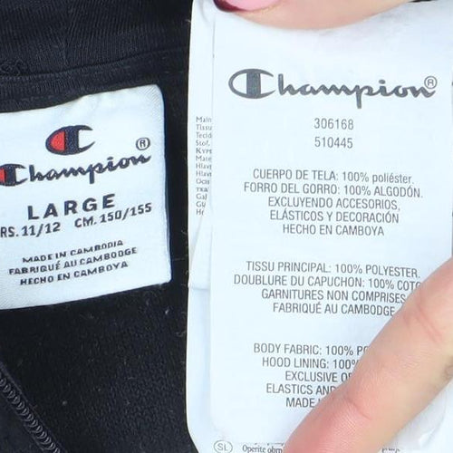 Champion Girls Black Fleece 1/4 Zip Pullover Hoodie Size L