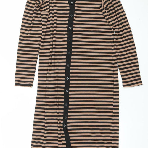Dunnes Women Beige Black Stripe Midi Shirt Dress Size 12