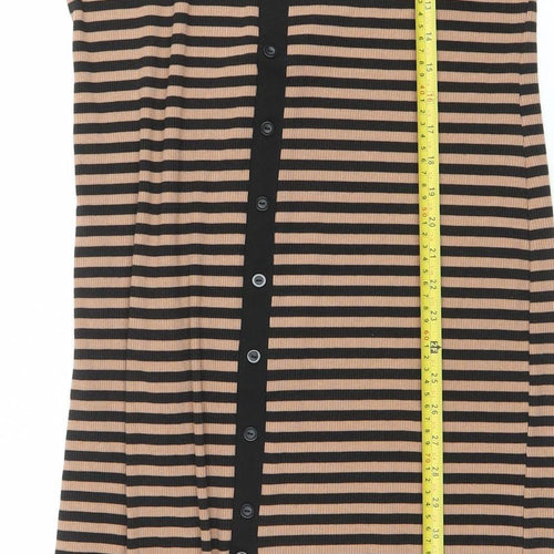 Dunnes Women Beige Black Stripe Midi Shirt Dress Size 12