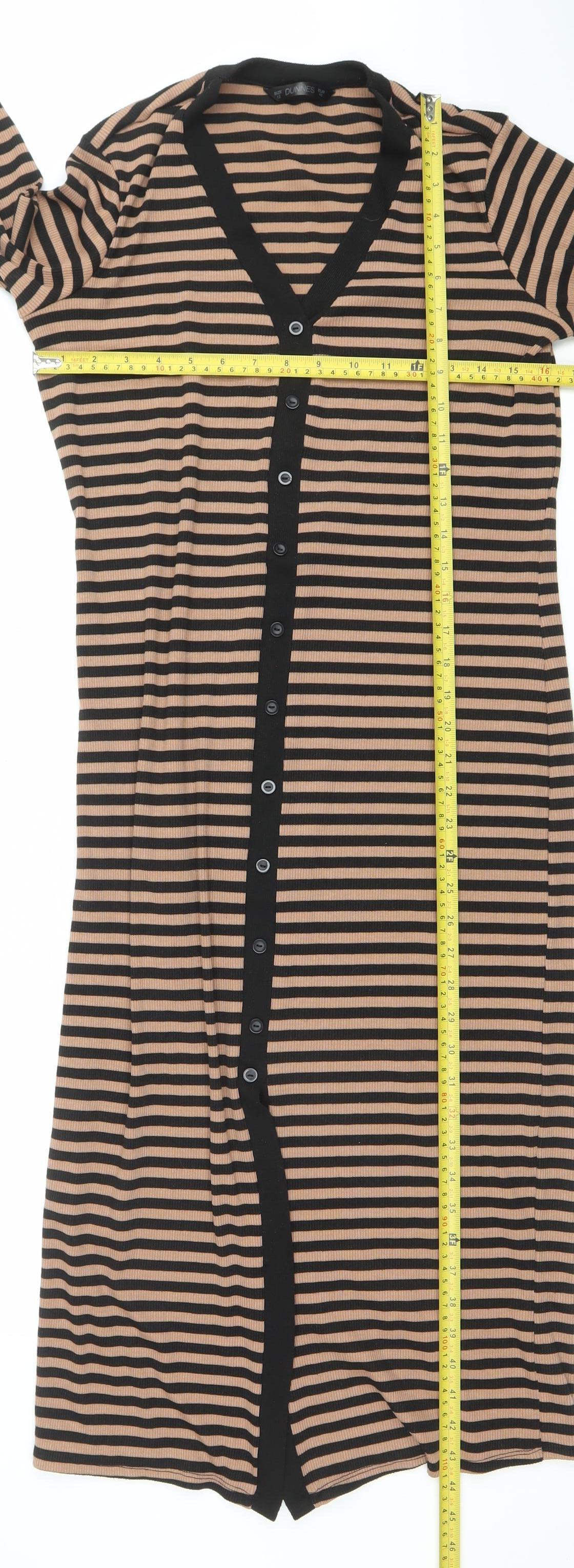 Dunnes Women Beige Black Stripe Midi Shirt Dress Size 12