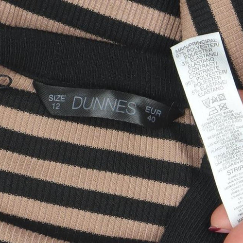 Dunnes Women Beige Black Stripe Midi Shirt Dress Size 12