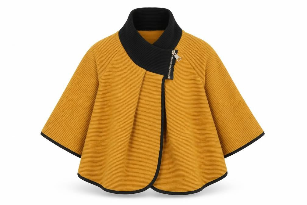 Front view of Quiz Women Brown Short Cape Jacket S/M Knit Zip Collar