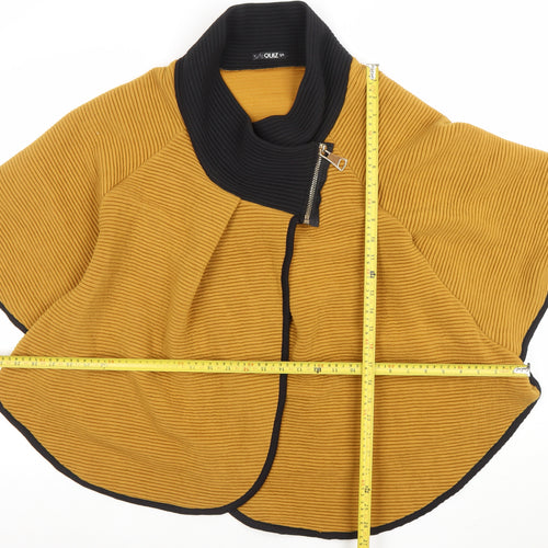 Quiz Women Brown Short Cape Jacket S/M Knit Zip Collar