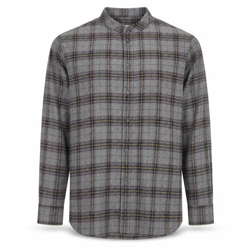 Paul Calvin Men's Grey Checked Long Sleeve Band Collar Shirt Size L