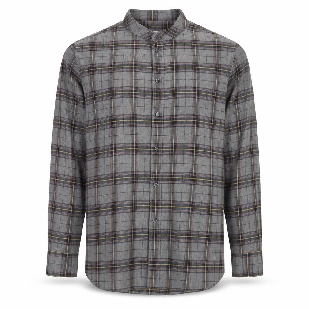 Paul Calvin Men's Grey Checked Long Sleeve Band Collar Shirt Size L
