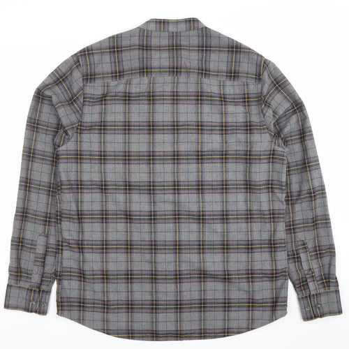 Paul Calvin Men's Grey Checked Long Sleeve Band Collar Shirt Size L