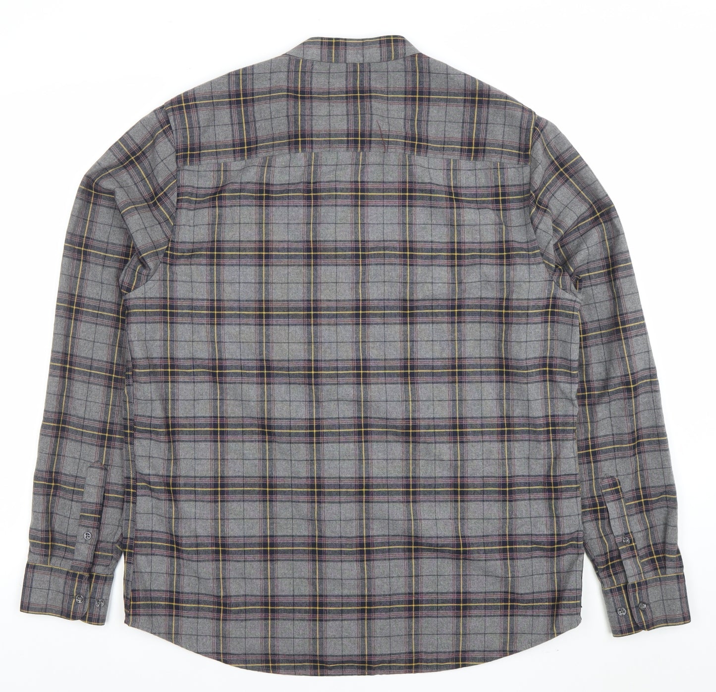 Paul Calvin Men's Grey Checked Long Sleeve Band Collar Shirt Size L