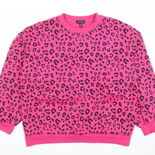 QED London Womens Pink Leopard Print Pullover Sweatshirt M/L