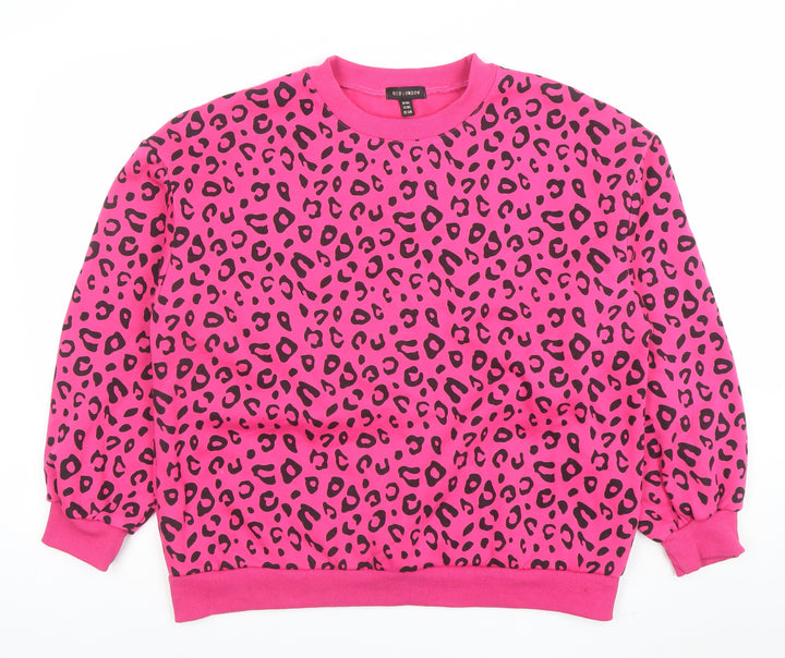 QED London Womens Pink Leopard Print Pullover Sweatshirt M/L