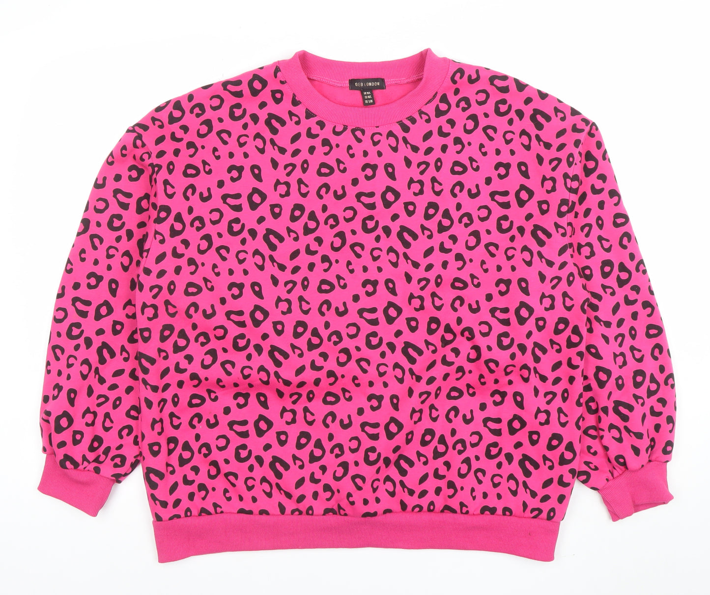 QED London Womens Pink Leopard Print Pullover Sweatshirt M/L