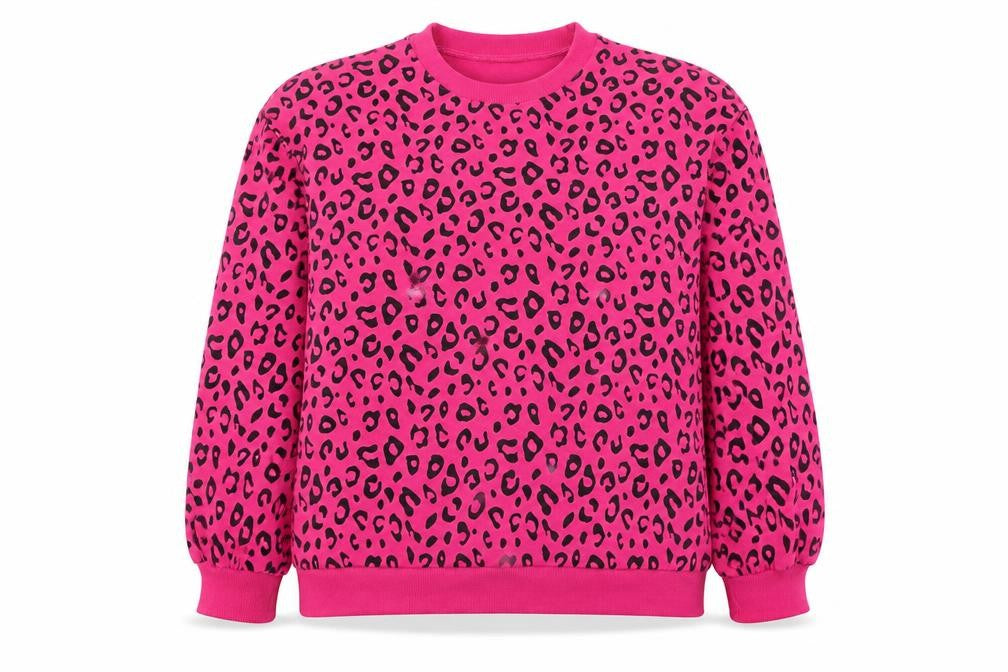 Front view of QED London women’s pink leopard print pullover sweatshirt m/l