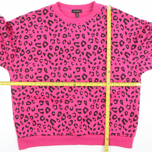 QED London Womens Pink Leopard Print Pullover Sweatshirt M/L
