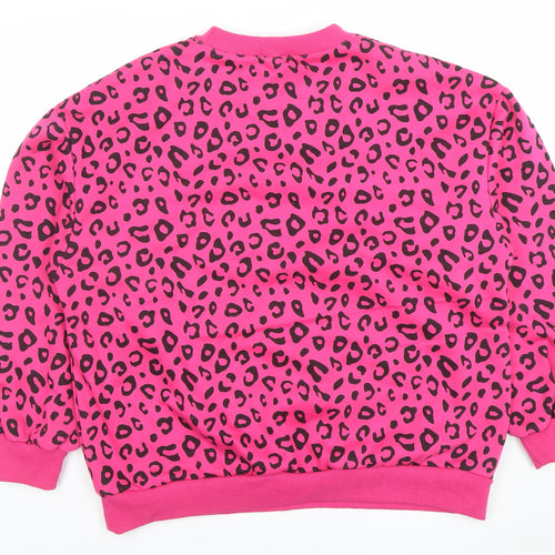 QED London Womens Pink Leopard Print Pullover Sweatshirt M/L
