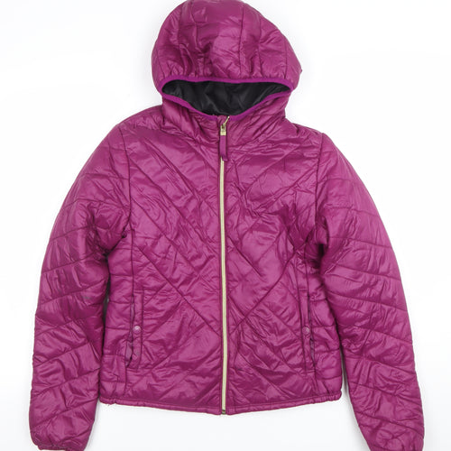 Bershka Girls Purple Hooded Quilted Puffer Jacket - Size 8 Years