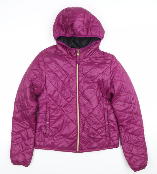 Bershka Girls Purple Hooded Quilted Puffer Jacket - Size 8 Years