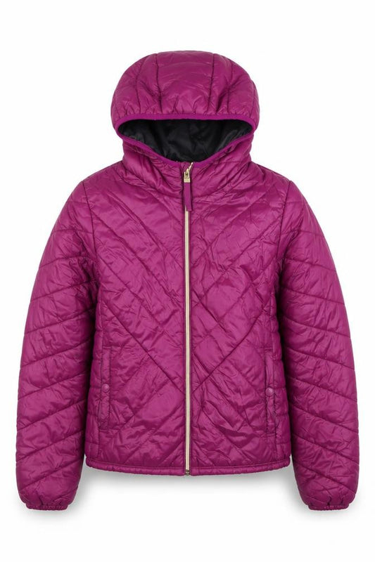 Bershka Girls Purple Hooded Quilted Puffer Jacket - Size 8 Years