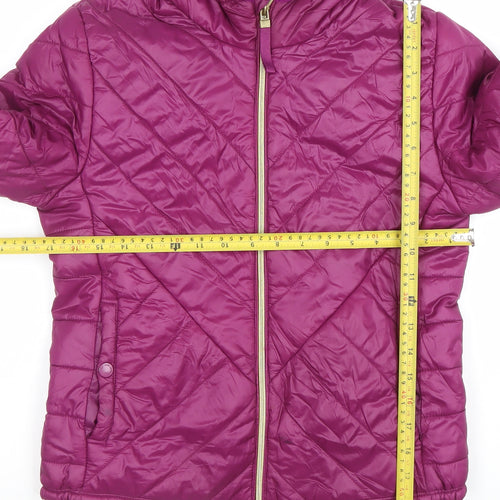 Bershka Girls Purple Hooded Quilted Puffer Jacket - Size 8 Years