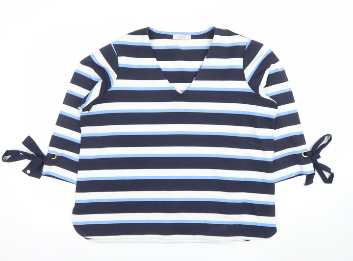 Marks and Spencer Women’s Navy Stripe V-Neck Blouse UK 20