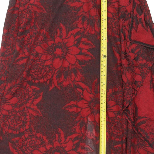 ZARA Women Red Floral Wrap Midi Skirt Size S Polyester
