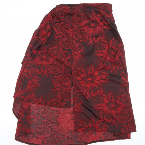 ZARA Women Red Floral Wrap Midi Skirt Size S Polyester