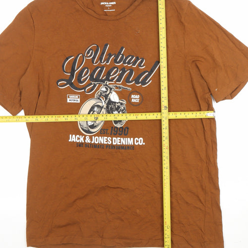 Jack & Jones Men’s Brown Graphic T-Shirt L Urban Legend Motorcycle Design