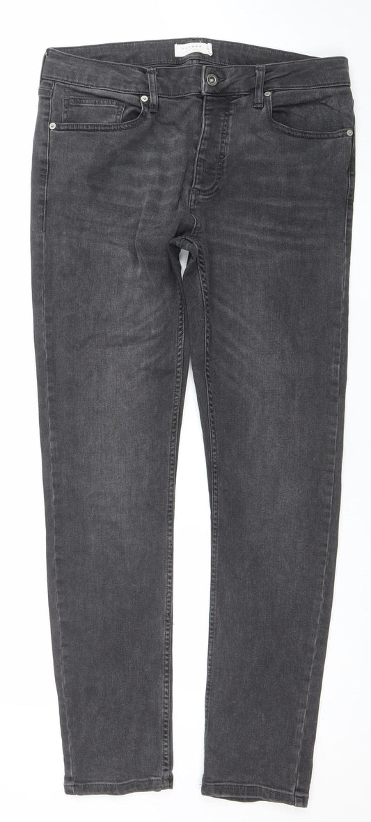 Topman Mens Grey Stretch Skinny Jeans W34 L32 Denim Mid Rise