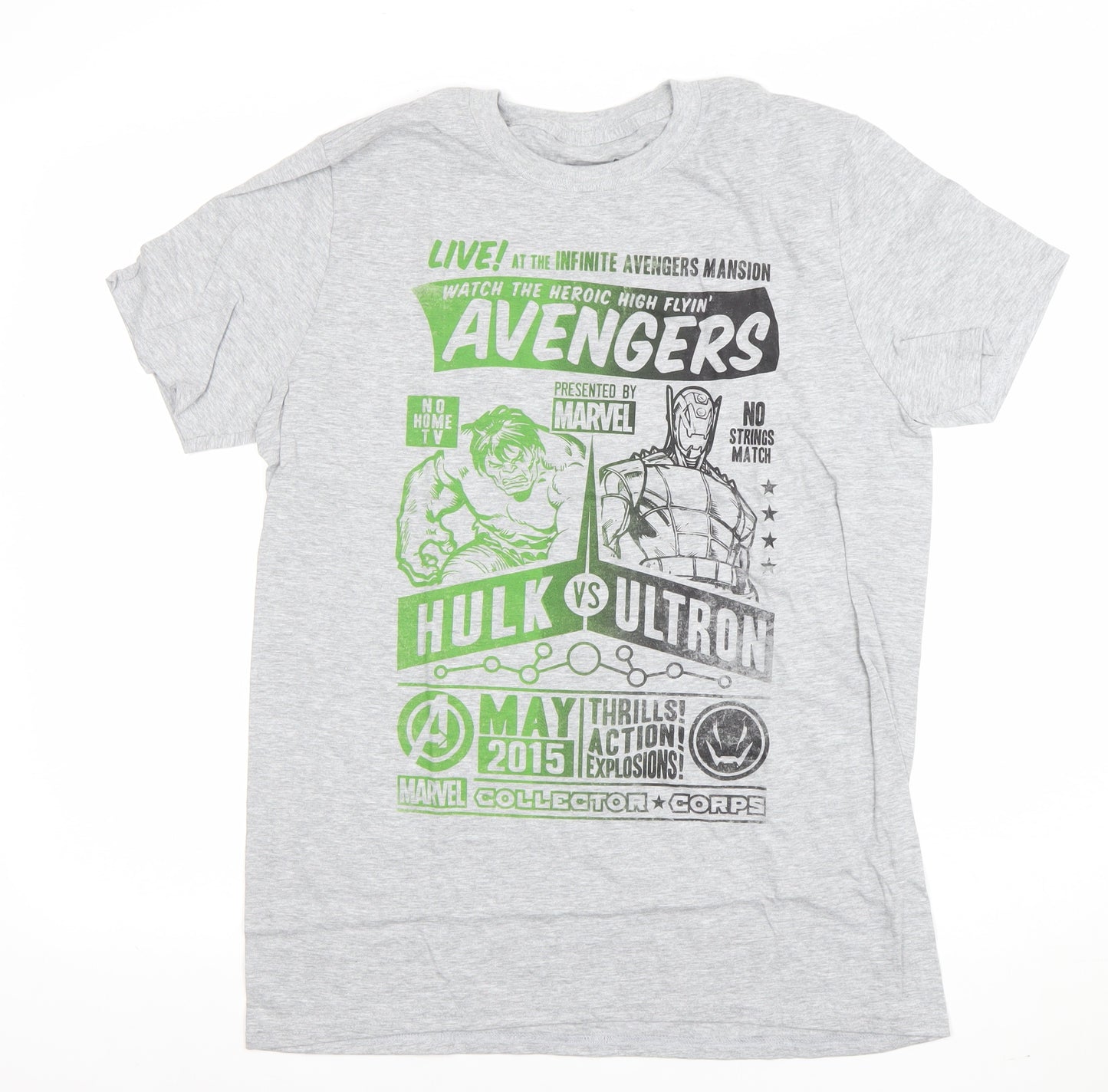 Marvel Men’s Grey Hulk vs Ultron Avengers Graphic T-Shirt Medium