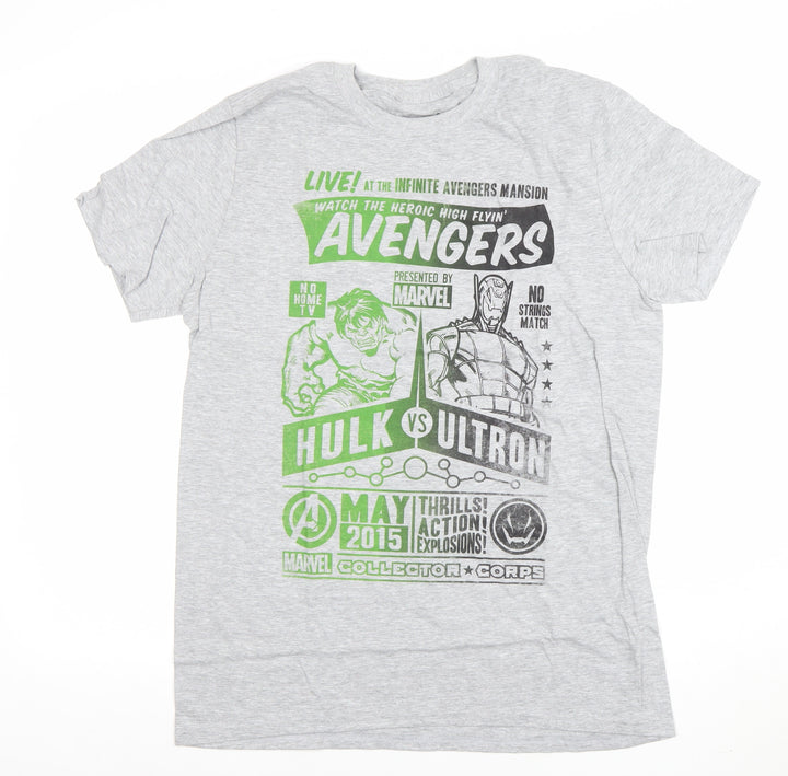 Marvel Men’s Grey Hulk vs Ultron Avengers Graphic T-Shirt Medium