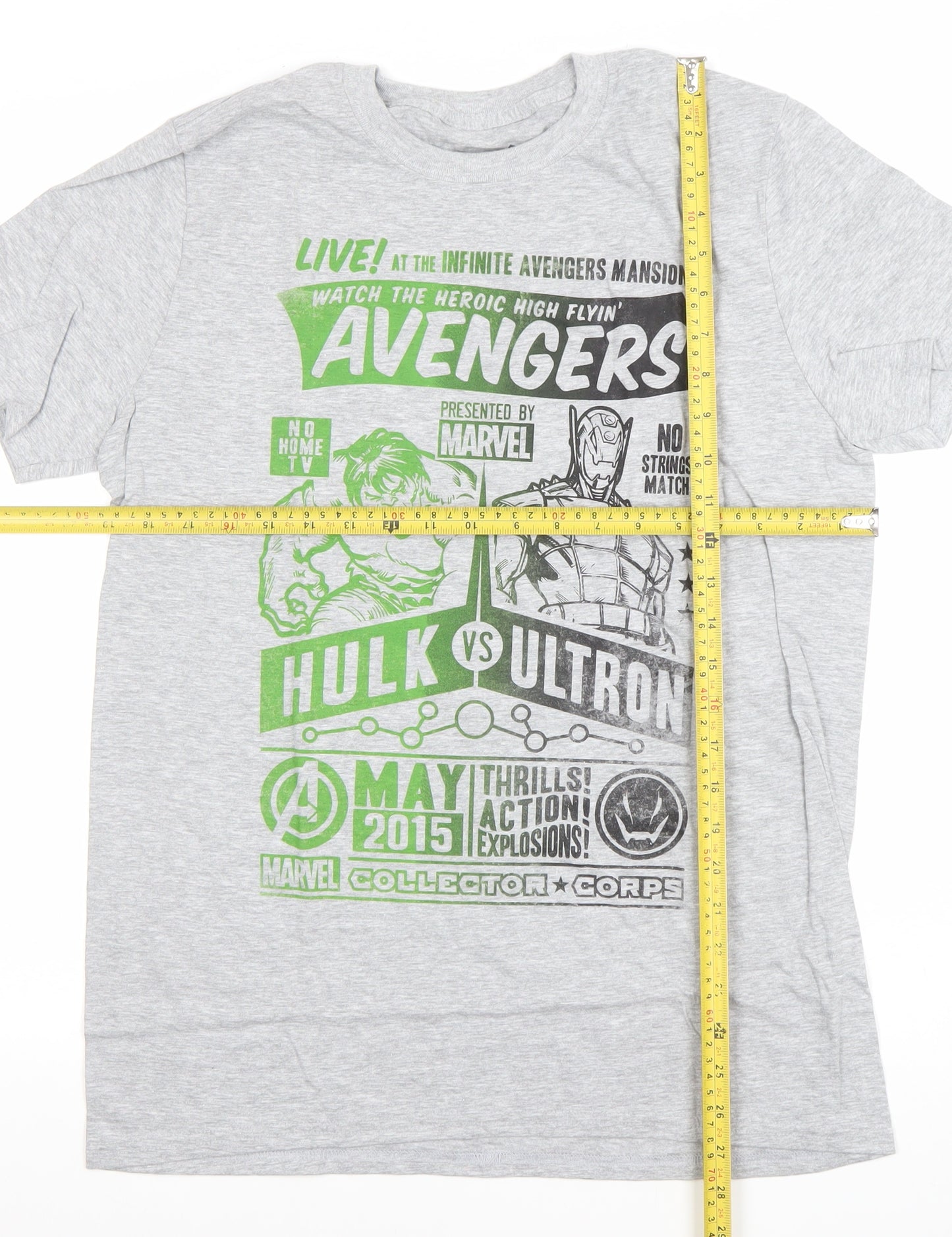Marvel Men’s Grey Hulk vs Ultron Avengers Graphic T-Shirt Medium
