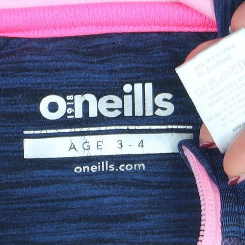 O’Neills Girls Blue Pink 1/4 Zip Long Sleeve Sports Top Age 3-4 Years