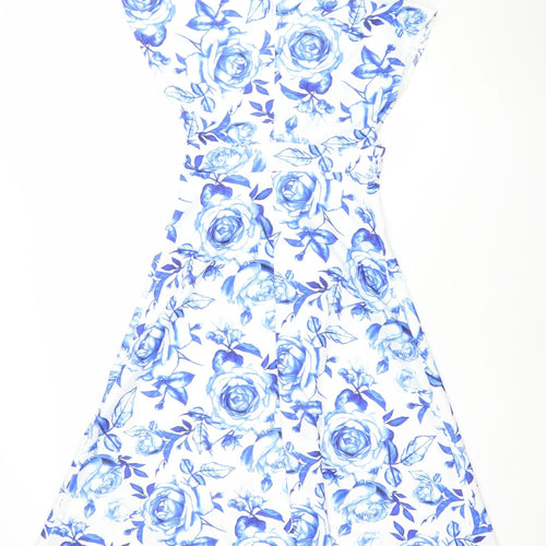 Boohoo Women's Blue Floral Strapless Bodycon Dress Size 10