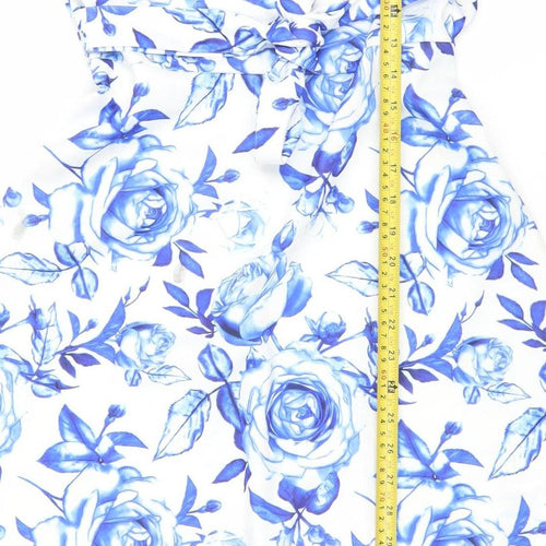 Boohoo Women's Blue Floral Strapless Bodycon Dress Size 10