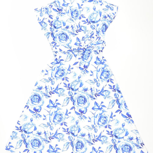 Boohoo Women's Blue Floral Strapless Bodycon Dress Size 10