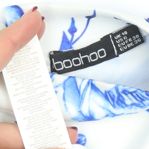 Boohoo Women's Blue Floral Strapless Bodycon Dress Size 10