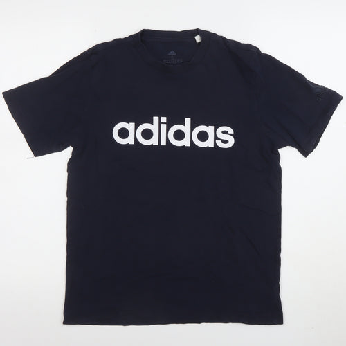 Adidas Men's Blue Small Logo Graphic Short Sleeve T-Shirt