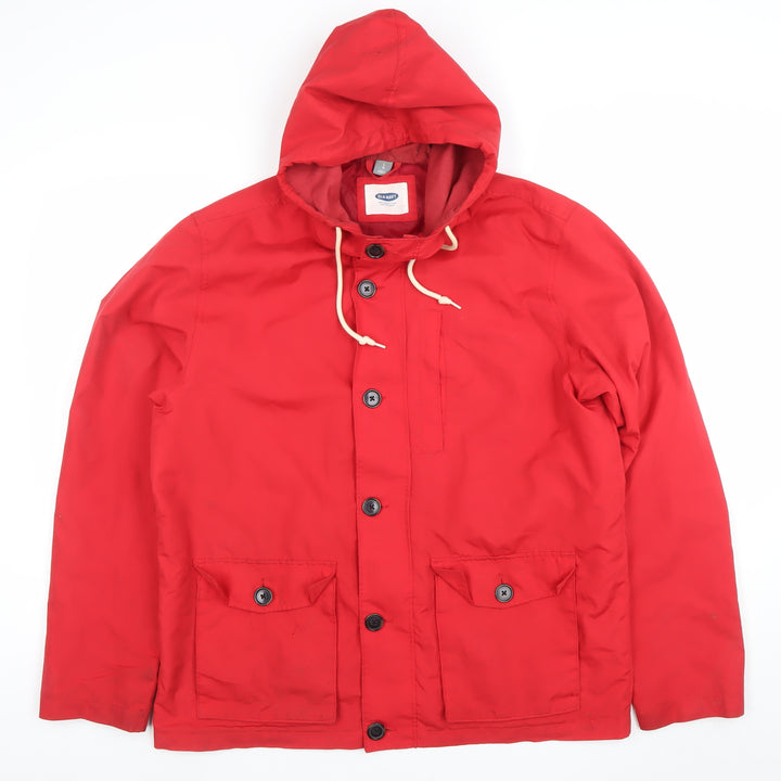 Old Navy Womens Red Hooded Parka Jacket Size L Cotton Blend Casual
