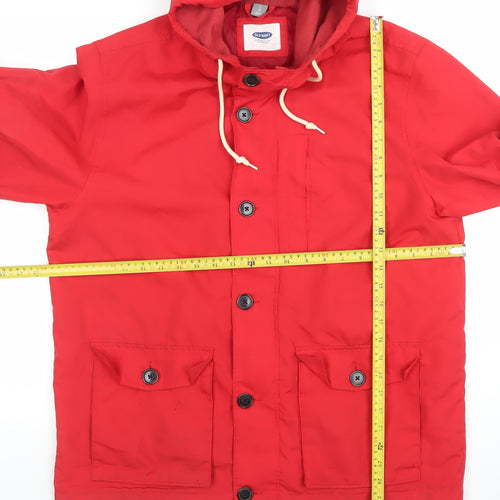 Old Navy Womens Red Hooded Parka Jacket Size L Cotton Blend Casual