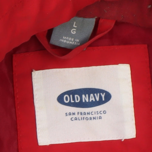 Old Navy Womens Red Hooded Parka Jacket Size L Cotton Blend Casual