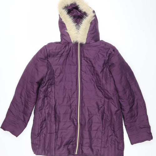 Nathalie Andersen Womens Purple Mid-Length Hooded Puffer Jacket M