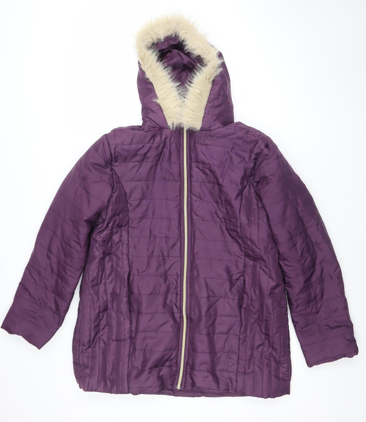 Nathalie Andersen Womens Purple Mid-Length Hooded Puffer Jacket M