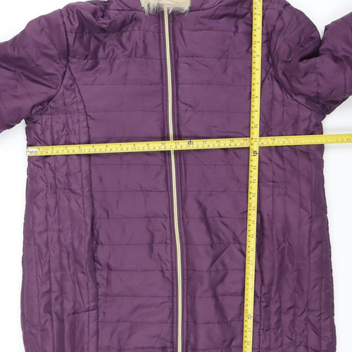 Nathalie Andersen Womens Purple Mid-Length Hooded Puffer Jacket M