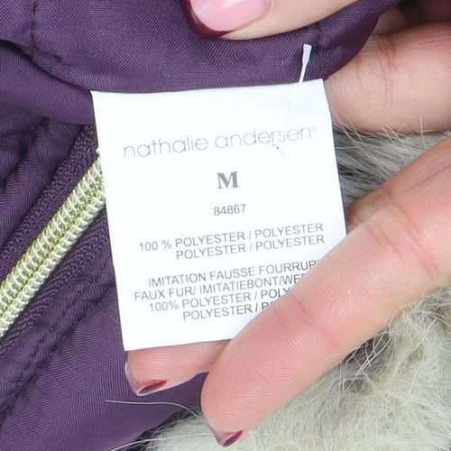 Nathalie Andersen Womens Purple Mid-Length Hooded Puffer Jacket M