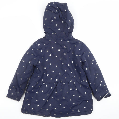 Joules Girls Blue Heart Print Hooded Puffer Coat 6 Years