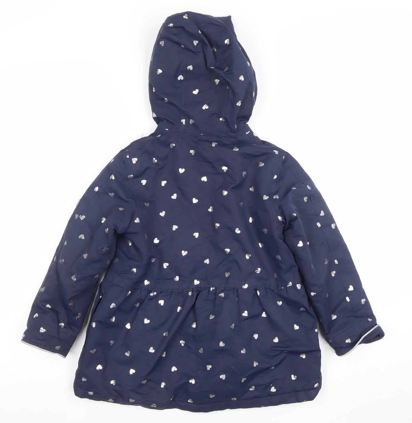 Joules Girls Blue Heart Print Hooded Puffer Coat 6 Years
