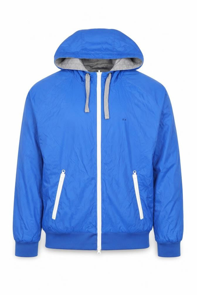 Front view of SUN68 Men's Blue Hooded Windbreaker Jacket XL