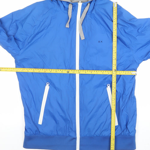 SUN68 Men's Blue Hooded Windbreaker Jacket XL