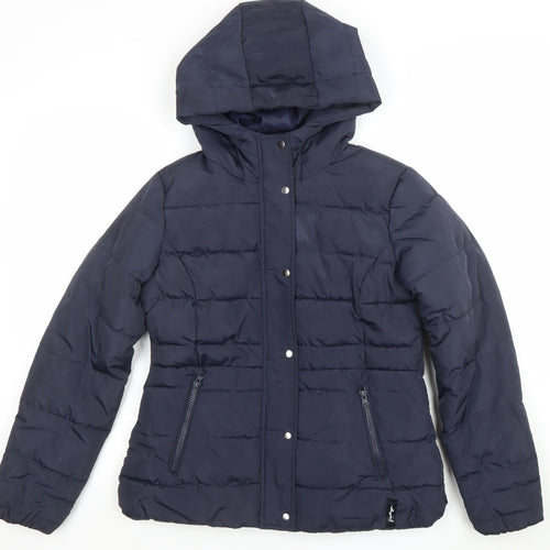 Lipsy Women Blue Size 6 Hooded Puffer Jacket with Zip Pockets