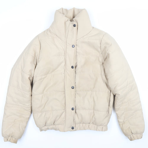 Boohoo Women's Beige Puffer Jacket Size 8 Quilted Winter Coat