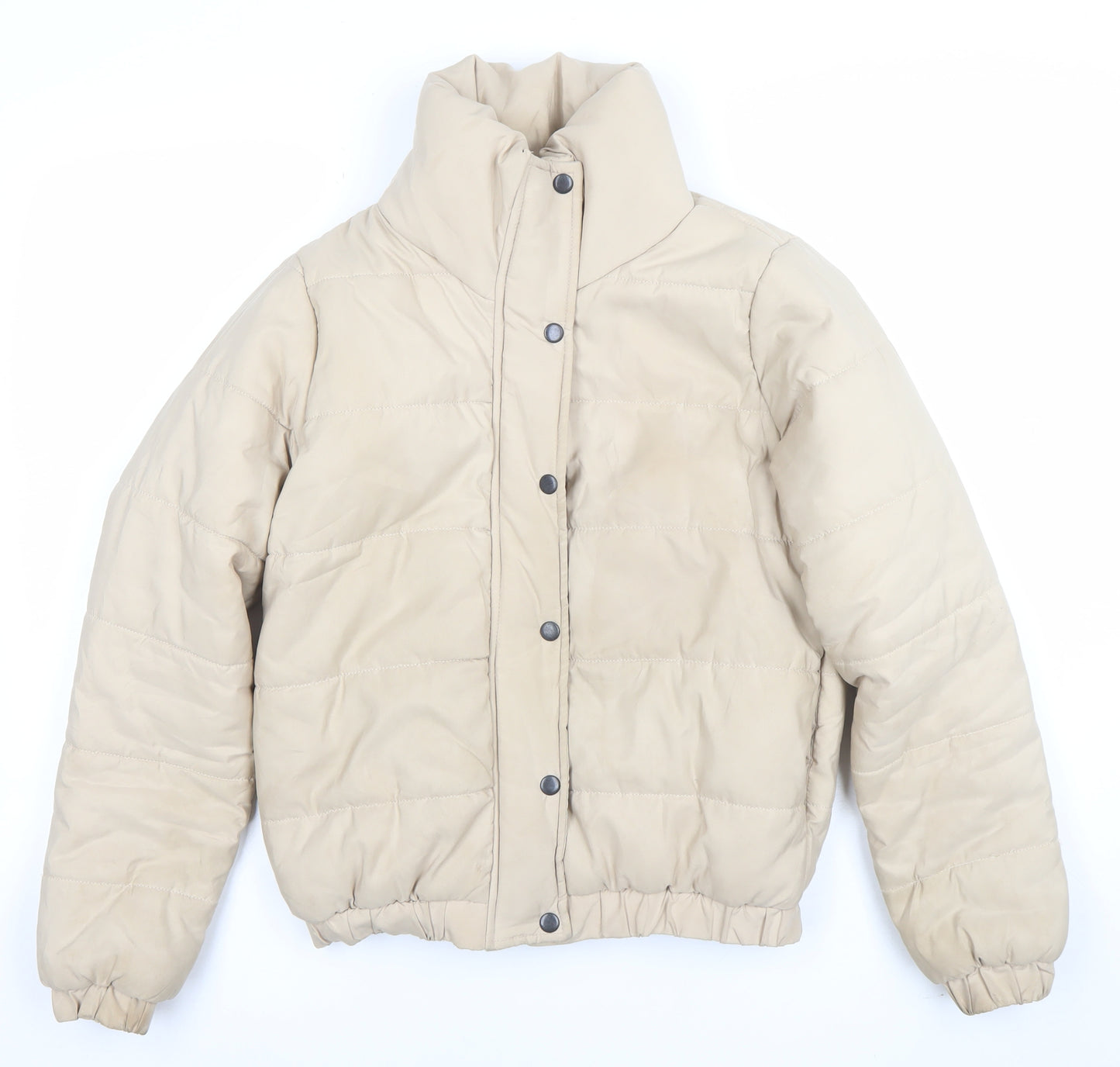 Boohoo Women's Beige Puffer Jacket Size 8 Quilted Winter Coat