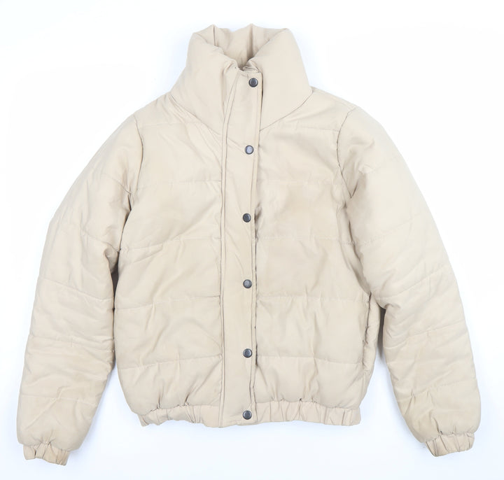 Boohoo Women's Beige Puffer Jacket Size 8 Quilted Winter Coat